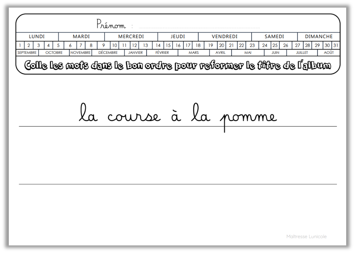 Exploitation d’album – La course à la pomme – Maîtresse Lunicole