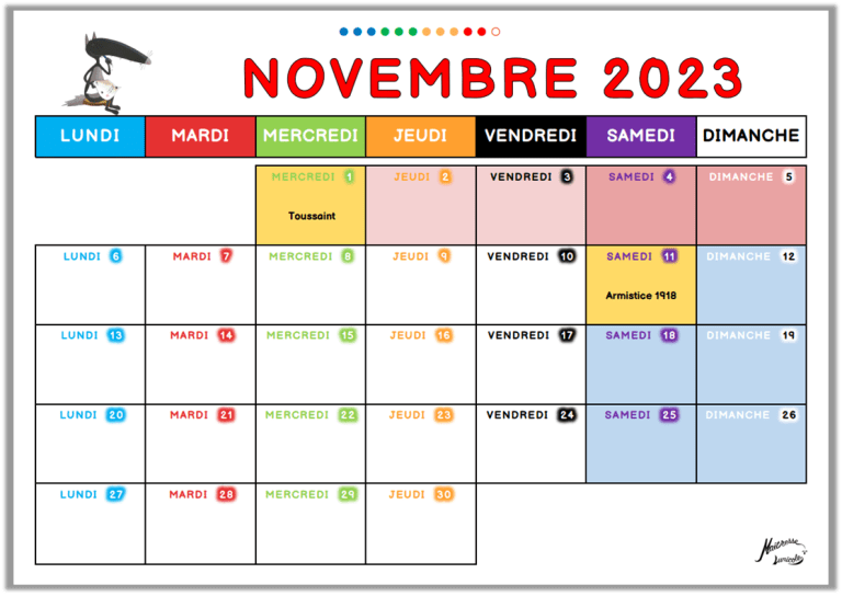 Calendriers maternelle 2023 2024 Maîtresse Lunicole