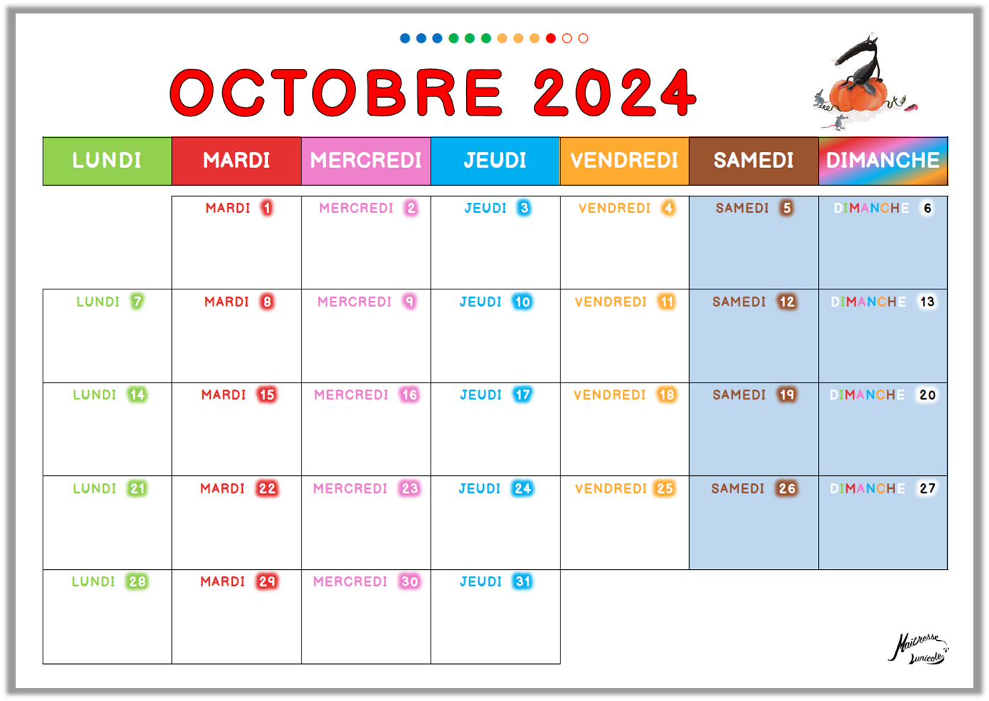 Calendriers maternelle 2024 – 2025 – Maîtresse Lunicole