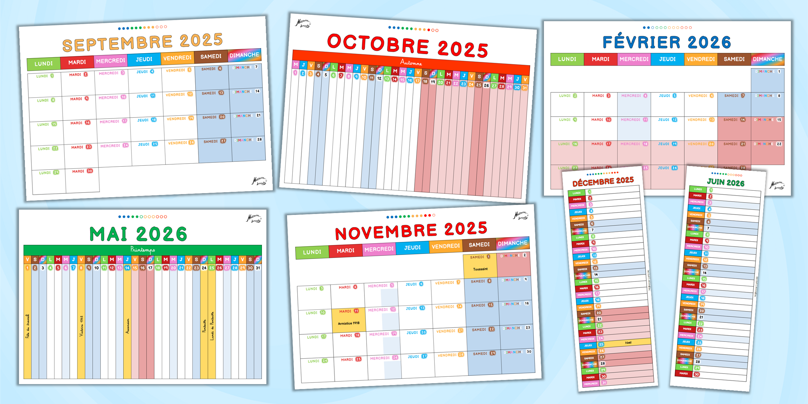Calendrier De Bureau 2025-2026 AEYAKA - Septembre 2025 à Décembre 2026, Format 20 X 20,5 Cm, Reliure Spirale, Français